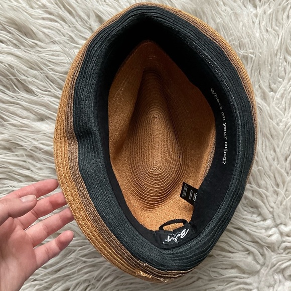 Bailey of Hollywood Tan Black Woven Paper Fedora Hat EUC Size Large